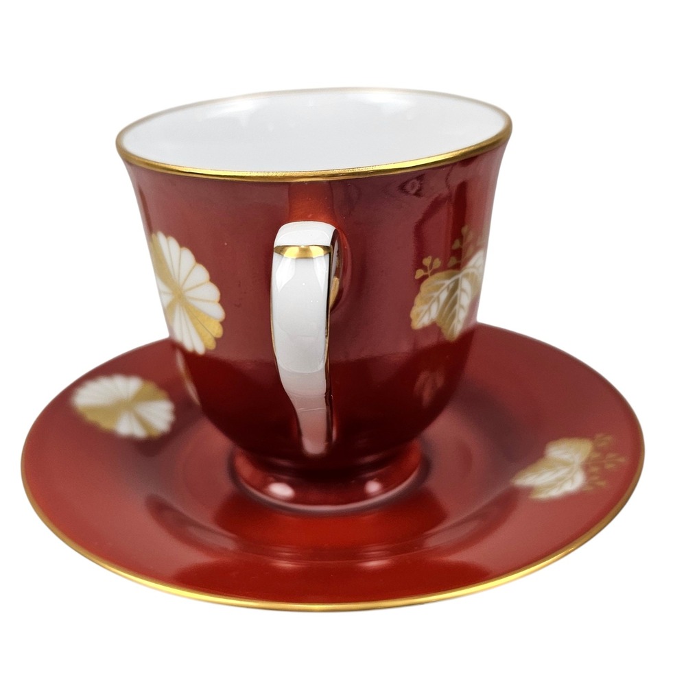 Noritake Danbury Mint Red Gold Floral Crest Bone China Tea Cup and Saucer Set - Picture 3 of 9